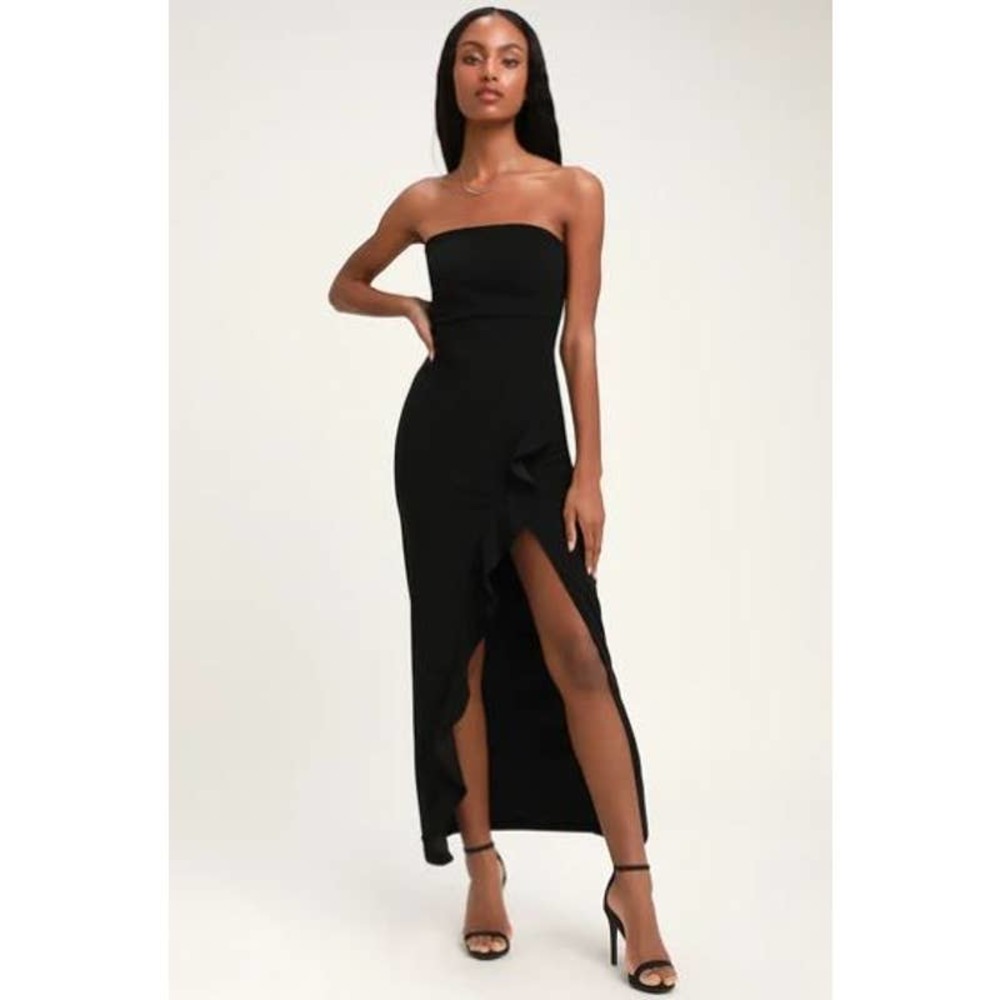 Lulus Black After Hours Strapless Ruffled Maxi Dress